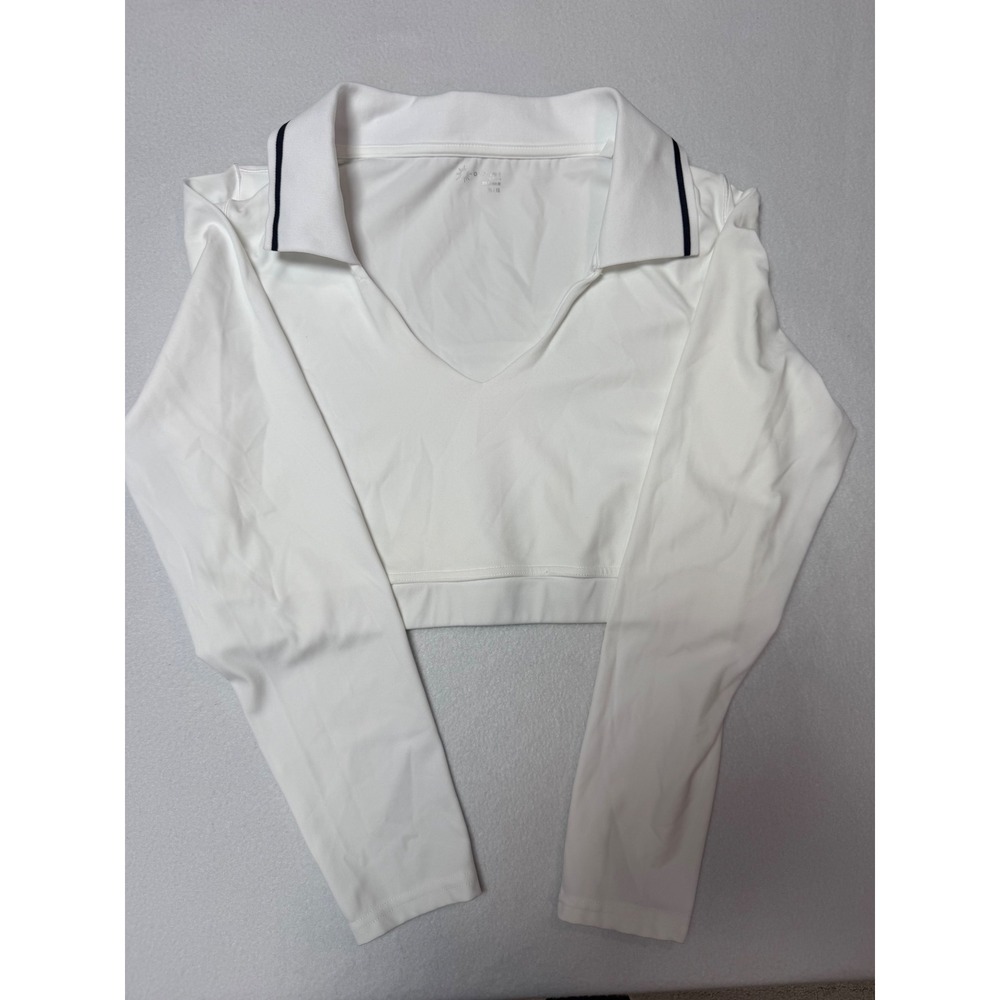 OFFLINE by Aerie Real Me White Cropped Long Sleeve Polo Shirt XL Sporty‎ Preppy